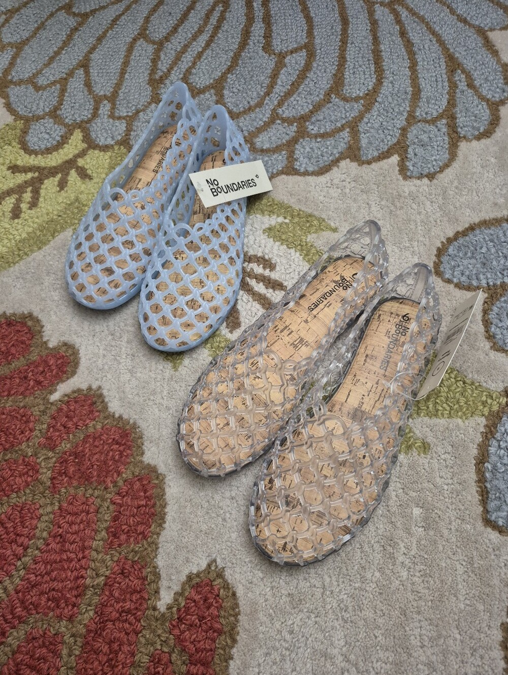 NWT Lot Of 2 No Boundaries Clear and Light Blue Caged Jelly Slip-On Flats Size 6